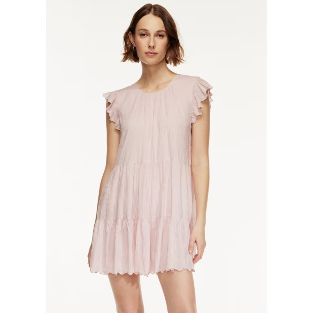 Aritzia Wilfred Sidonie Tiered Mini Dress Blush Pink Ruffle Babydoll Medium